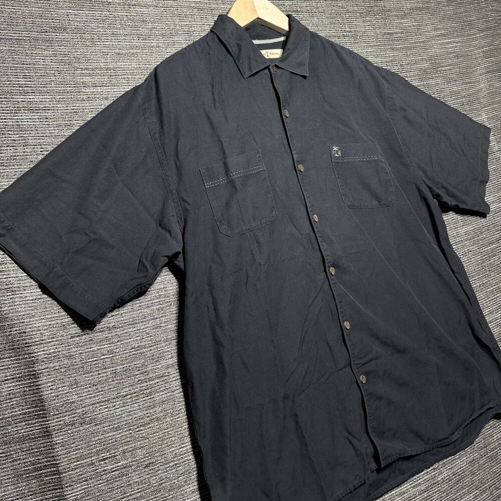Tommy Bahama Shirt Men's XL Black Silk Camp Short Sleeve Button Up Hawaiian - Picture 3 of 12